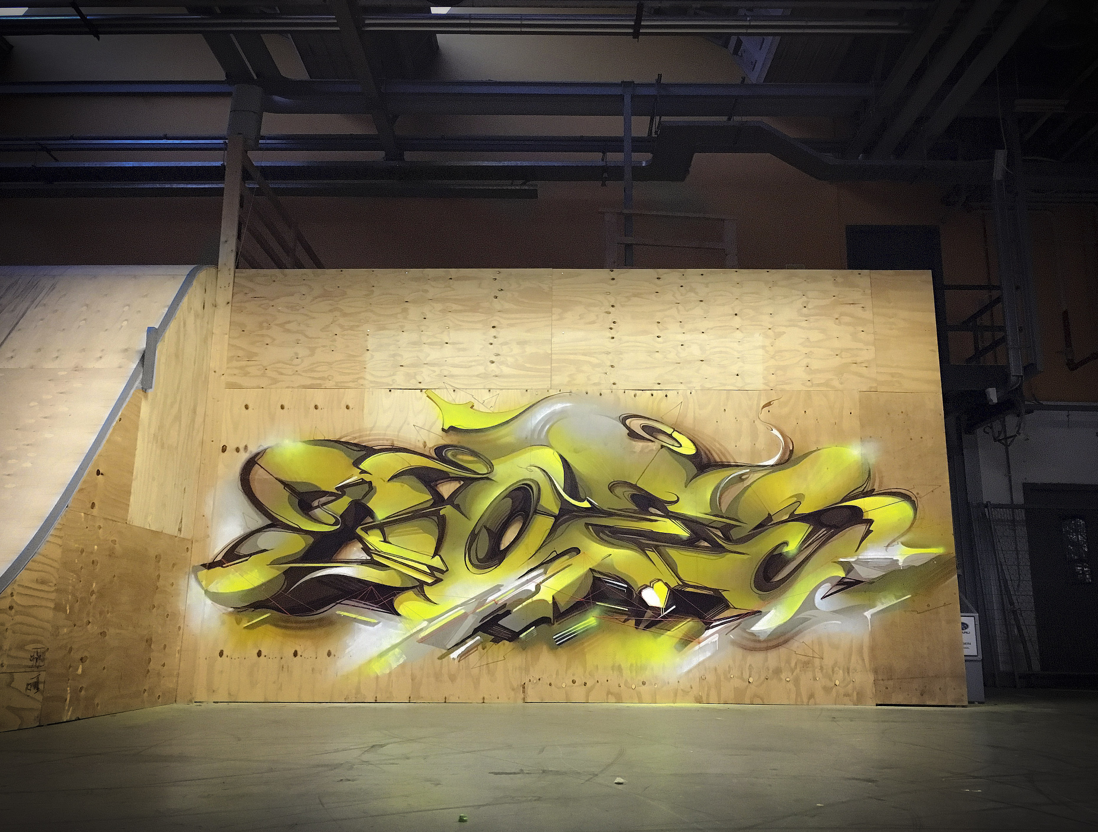 A work by Does - Final mural wood 15 sittard the netherlands yellow