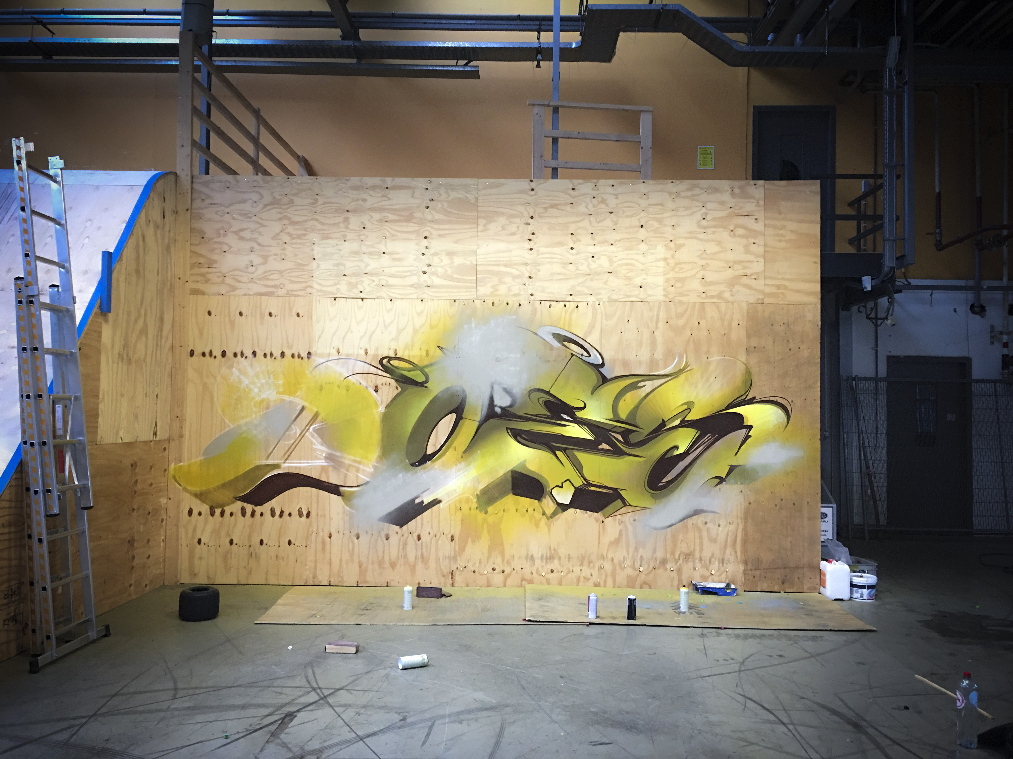 A work by Does - Progress mural sittard the netherlands wood 15